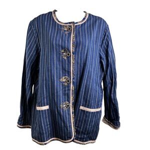 Koos Of Course Women's Oversized Striped Linen Art To‎ Wear Boho Blazer Size L